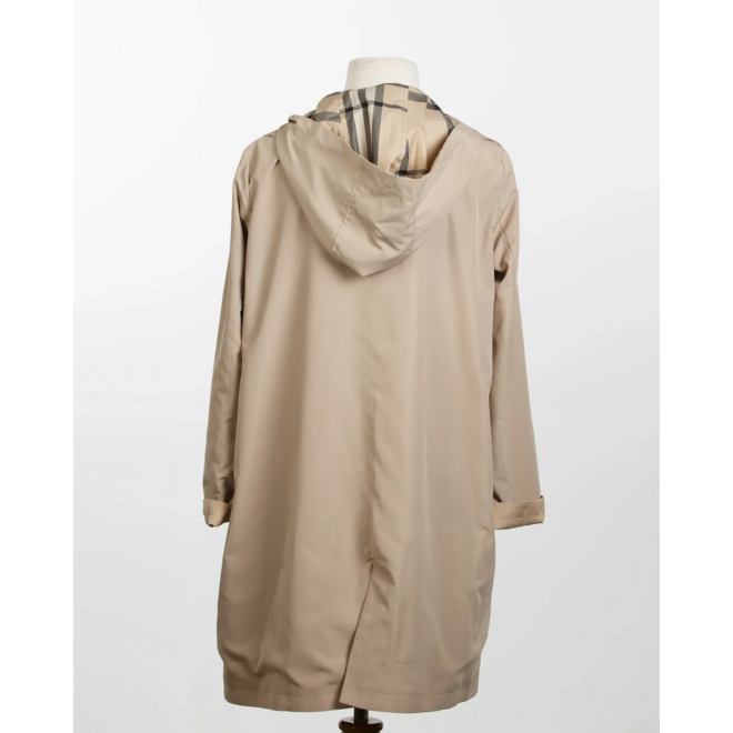Camel & Plaid Rain Trench Coat with Detachable Hood