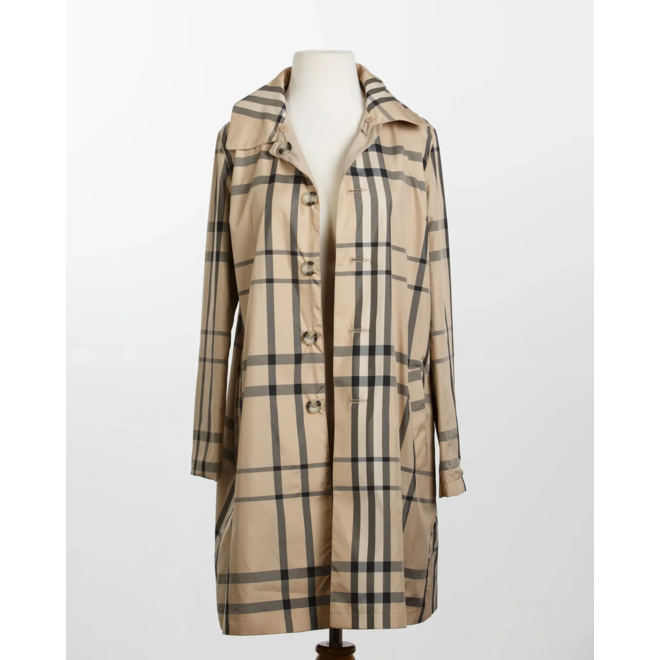 Camel & Plaid Rain Trench Coat with Detachable Hood