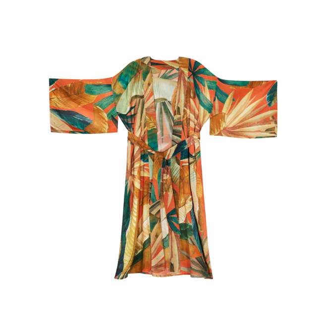 Painted Palms Tangerine Kimono Gown
