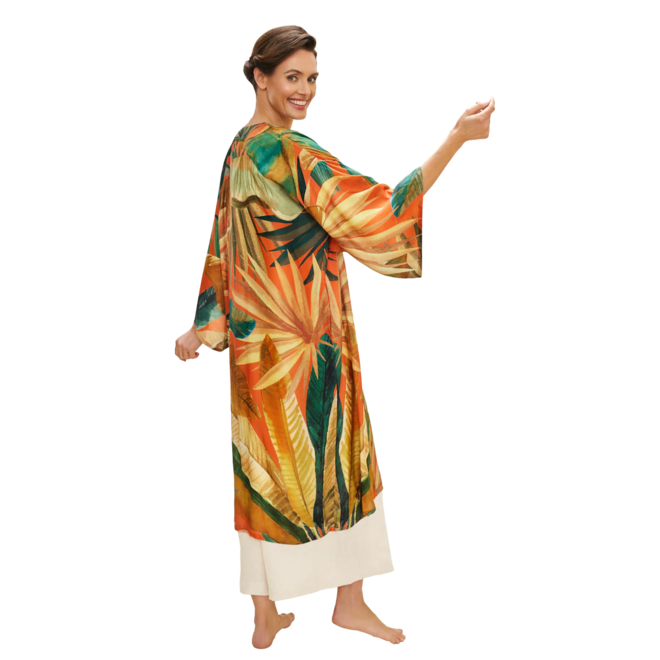 Painted Palms Tangerine Kimono Gown