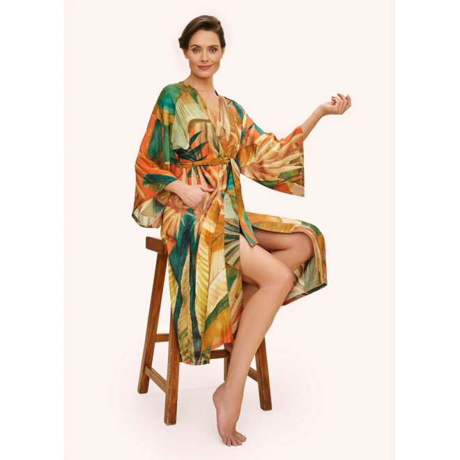 Painted Palms Tangerine Kimono Gown