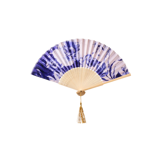 China Blue Blooms Satin Fan