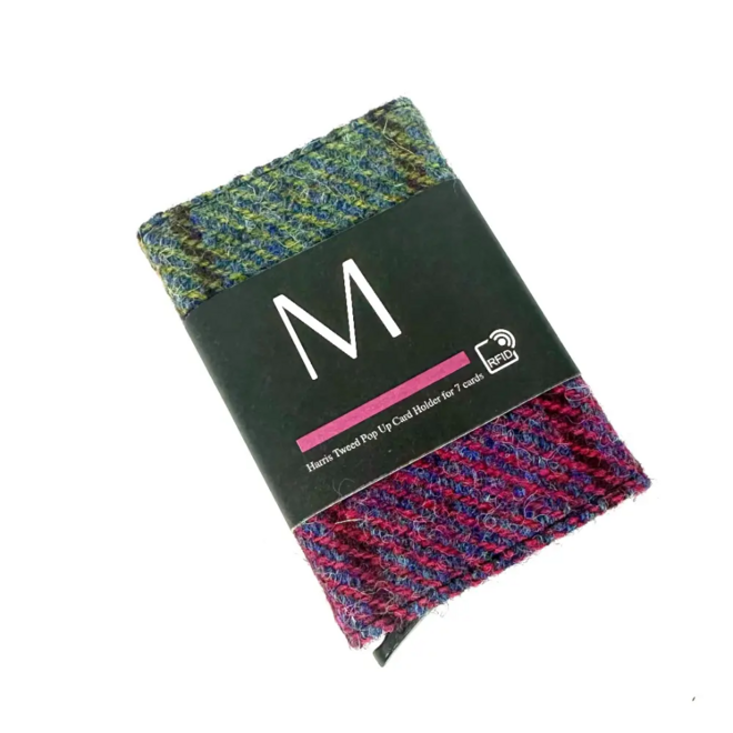Harris Tweed Blue & Pink Check Pop-Up Card Holder