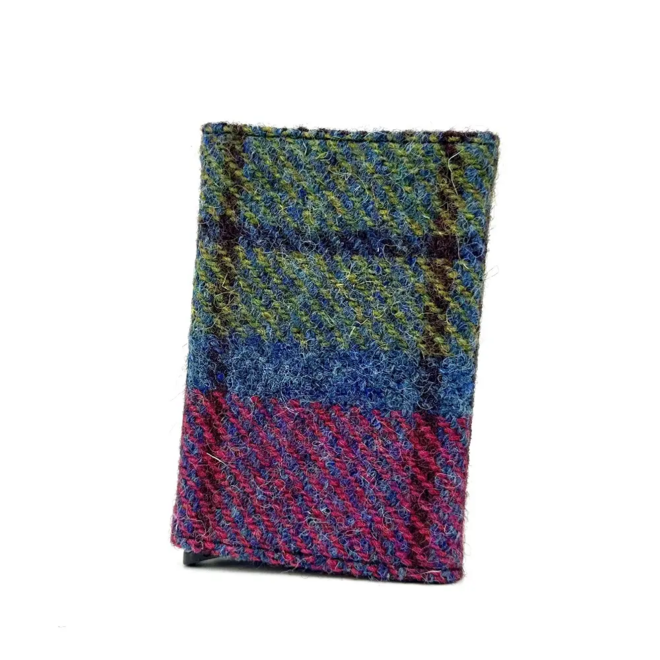Harris Tweed Blue & Pink Check Pop-Up Card Holder