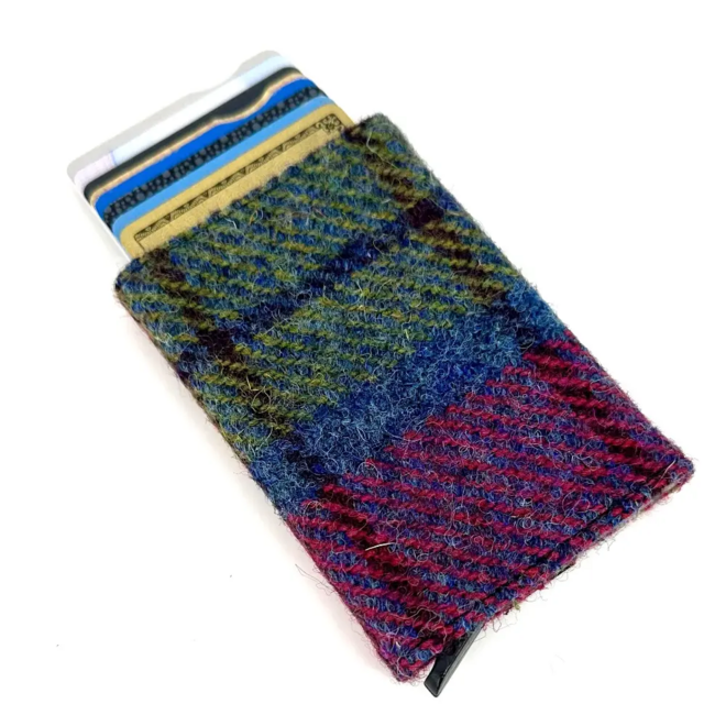 Harris Tweed Blue & Pink Check Pop-Up Card Holder