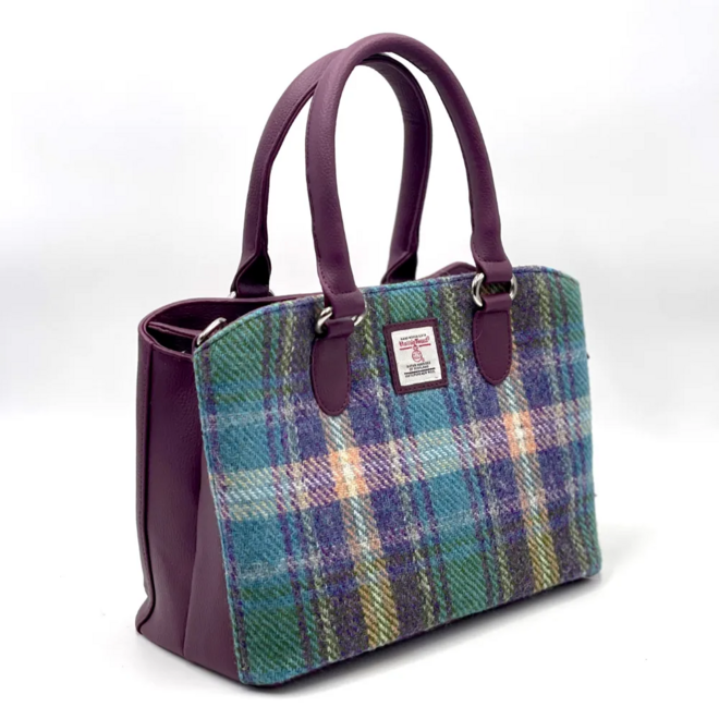 Harris Tweed Green & Purple Plaid Top Handle Bag