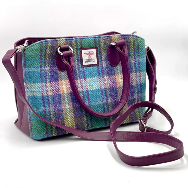 Harris Tweed Green & Purple Plaid Top Handle Bag