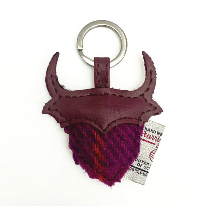 Harris Tweed Purple Check Highland Coo Keyring