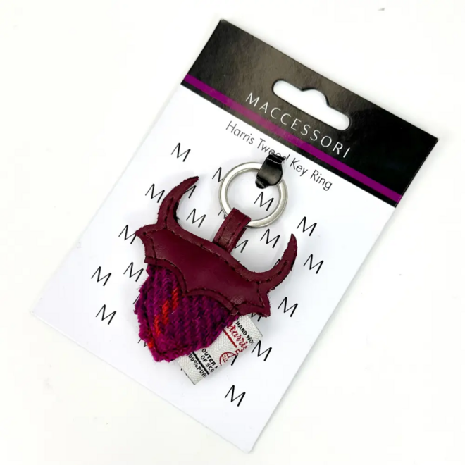 Harris Tweed Purple Check Highland Coo Keyring