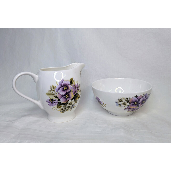 Adderley Ceramics Pansy Creamer and Sugar Bowl