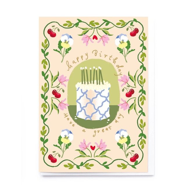 Cake & Pansies Birthday Card