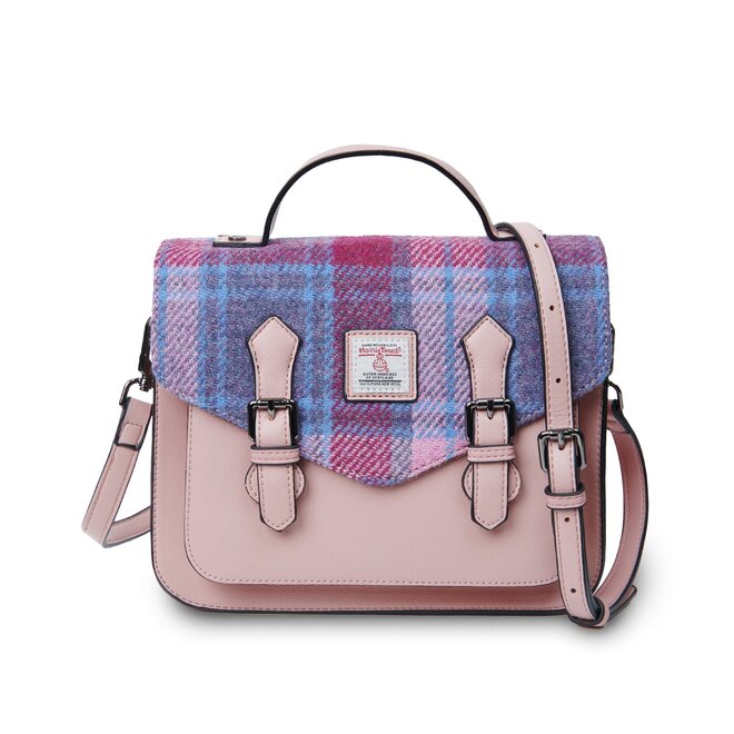 Harris Tweed Pink & Blue Tartan Medium Calton Satchel