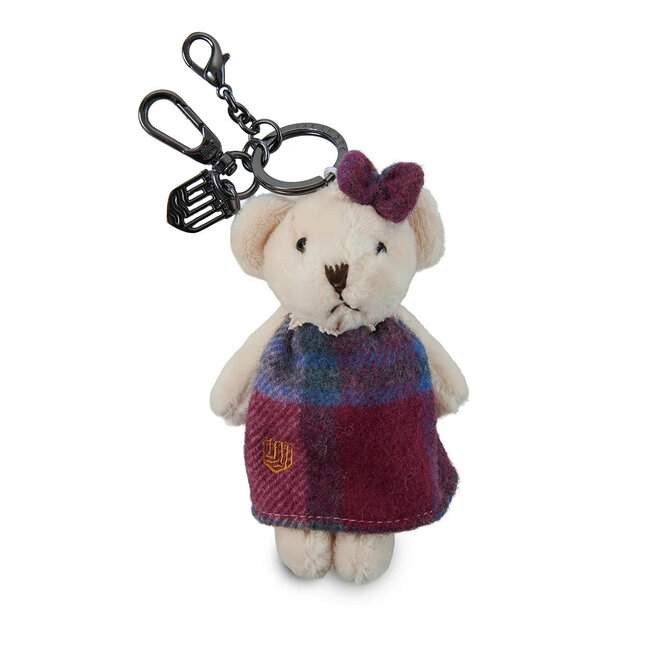Harris Tweed Pink & Blue Tartan Teddy Bear Keyring