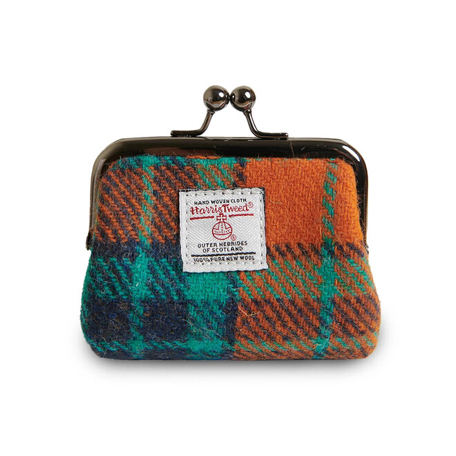 Harris Tweed Orange & Blue Tartan Coin Purse
