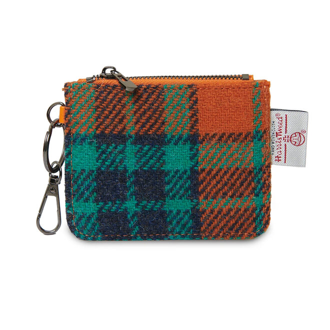 Harris Tweed Orange & Blue Tartan Card Zip Wallet