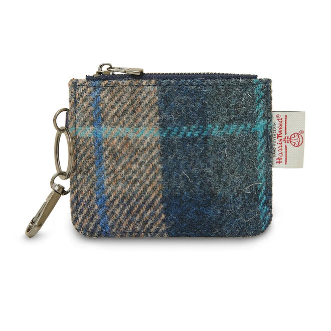 Harris Tweed Navy & Beige Tartan Card Zip Wallet