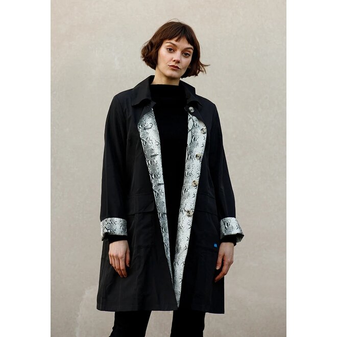 Black & Tan Snakeskin Rain Trench Coat