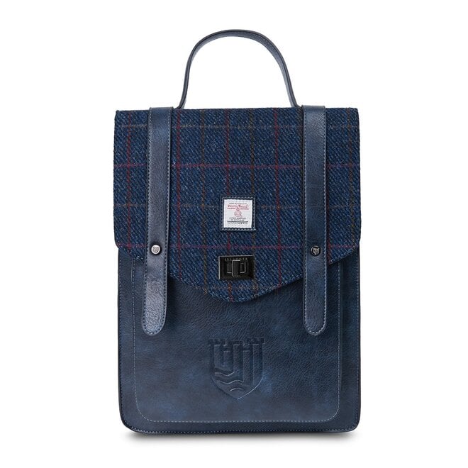 Harris Tweed Navy Over-Check Tartan Carloway Backpack