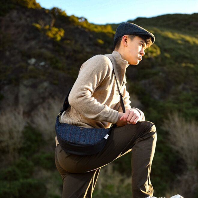 Harris Tweed Navy Tartan Luna Bag