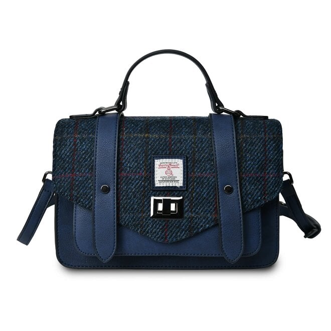 Harris Tweed Navy Over-Check Large Satchel