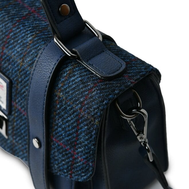 Harris Tweed Navy Over-Check Large Satchel