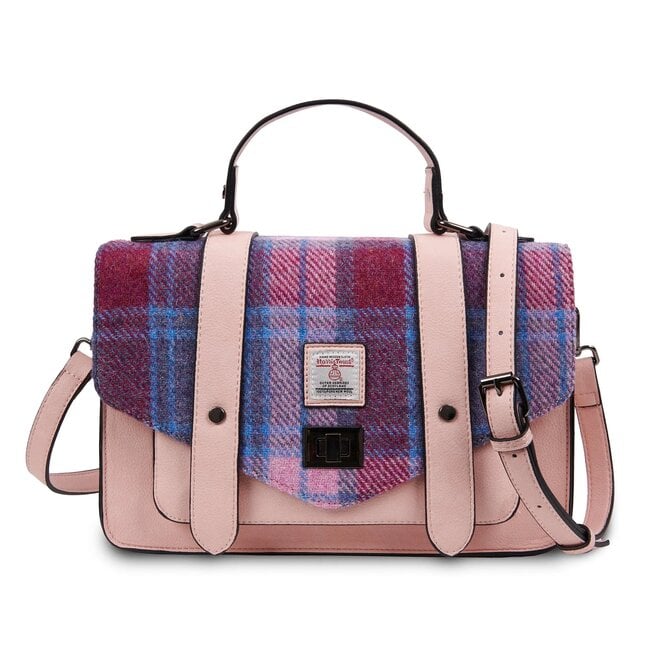 Harris Tweed Pink & Blue Tartan Large Satchel