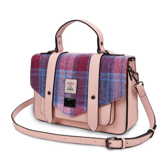 Harris Tweed Pink & Blue Tartan Large Satchel