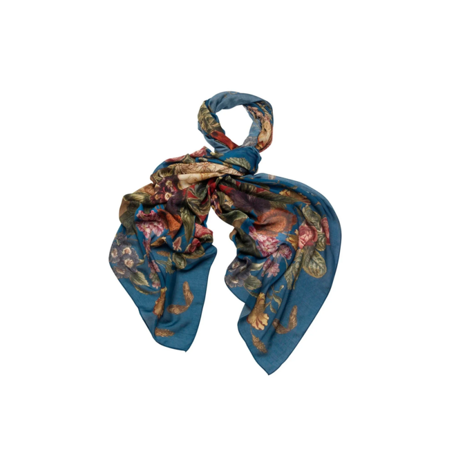 Teal Primula Print Scarf