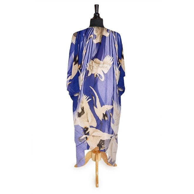 Cobalt Heron Print Long Kimono