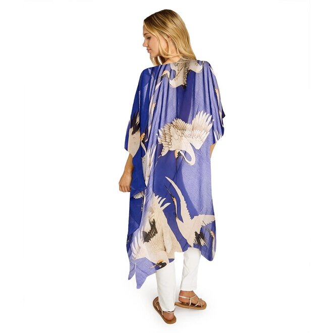 Cobalt Heron Print Long Kimono