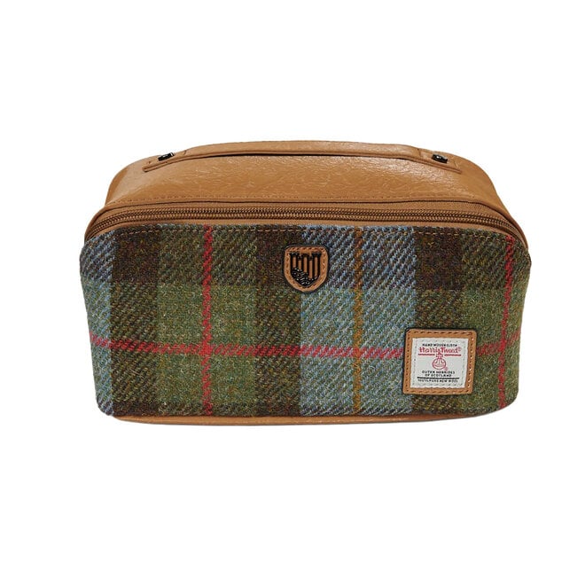 Harris Tweed Chestnut & Blue Tartan Toiletry Bag