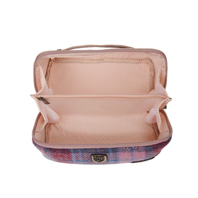 Harris Tweed Pink & Blue Tartan Toiletry Bag