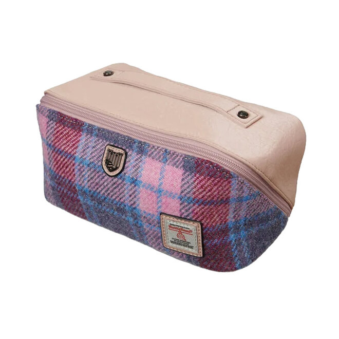 Harris Tweed Pink & Blue Tartan Toiletry Bag