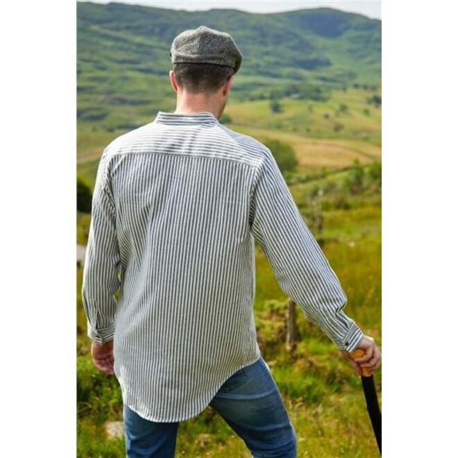 Blue & Cream Stripe Flannel Grandfather Shirt