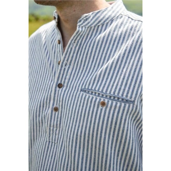Blue & Cream Stripe Flannel Grandfather Shirt