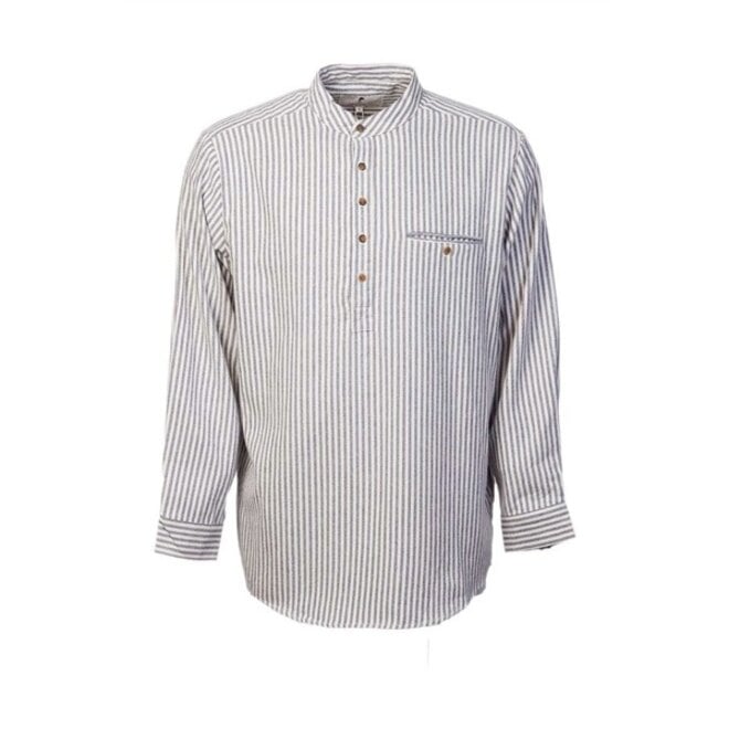 Blue & Cream Stripe Flannel Grandfather Shirt