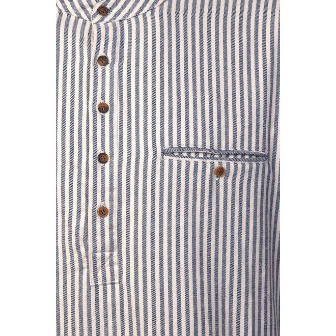 Blue & Cream Stripe Flannel Grandfather Shirt
