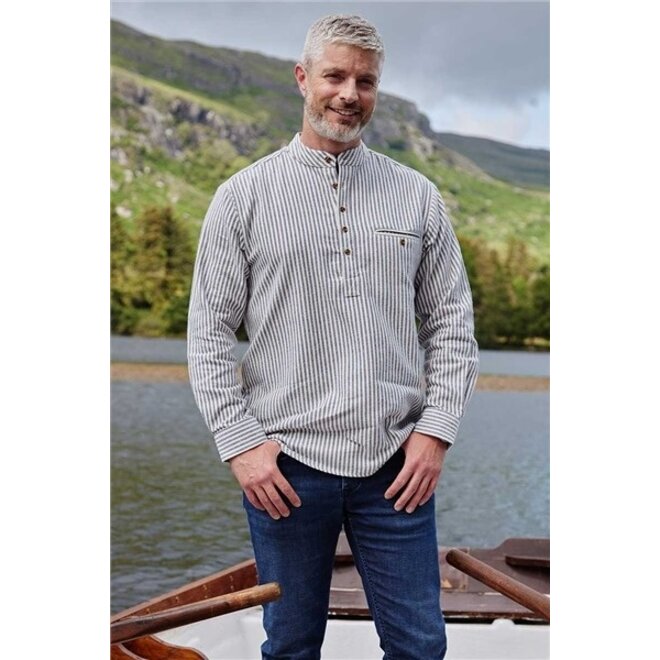 Blue & Cream Stripe Flannel Grandfather Shirt