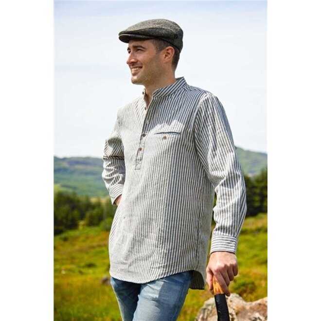 Blue & Cream Stripe Flannel Grandfather Shirt