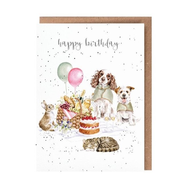 'The Hoppy Picnic' Rabbit & Dog Birthday Card