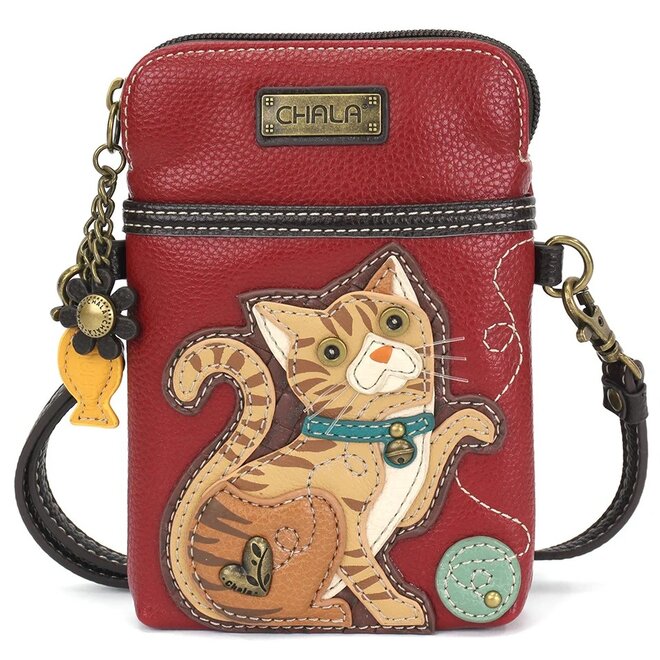 Orange Tabby Cat Crossbody Cellphone Bag - Burgundy