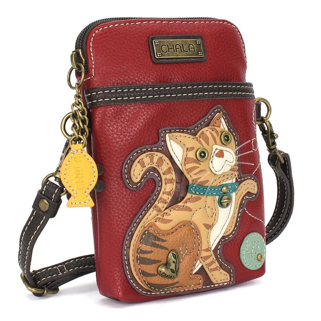 Orange Tabby Cat Crossbody Cellphone Bag - Burgundy