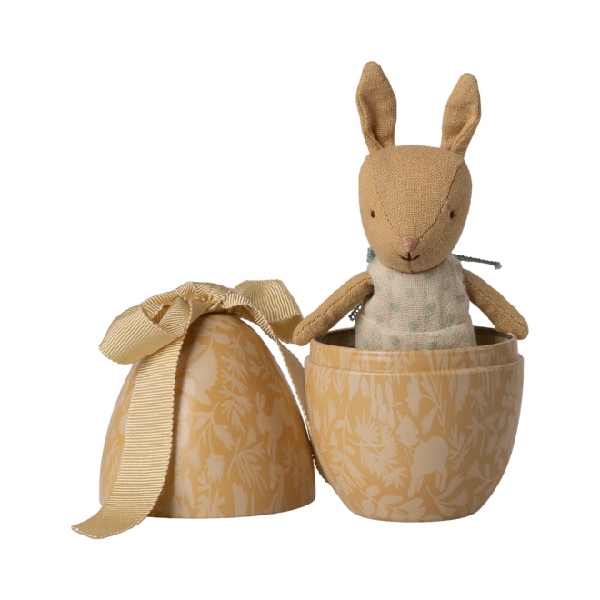 Easter Egg with Micro Rabbit, Small - Cream Yellow