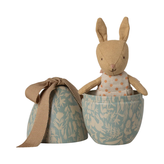 Easter Egg with Micro Rabbit, Small - Dusty Blue