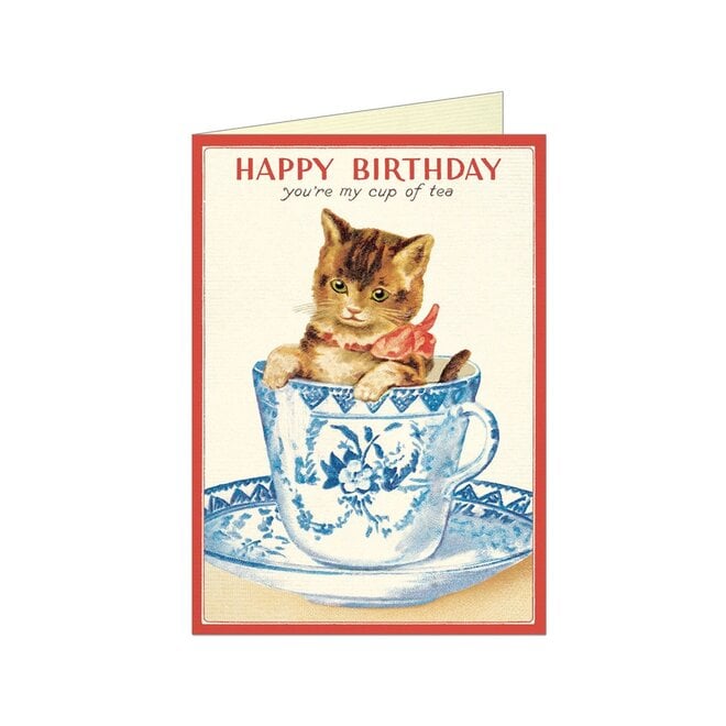 Happy Cat in Teacup Birthday Card