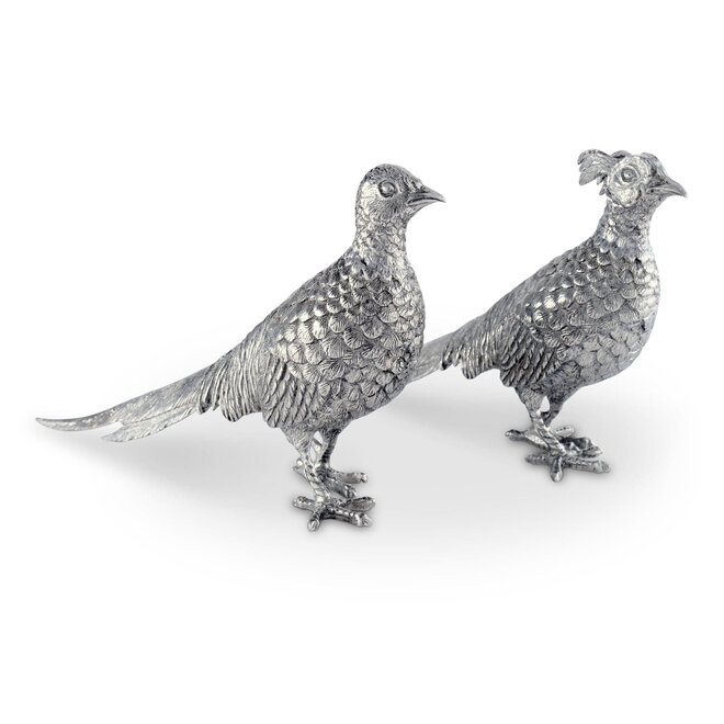 Pewter Pheasant Statuettes Pair