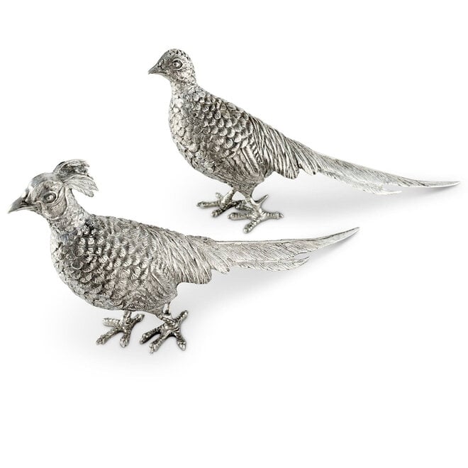 Pewter Pheasant Statuettes Pair