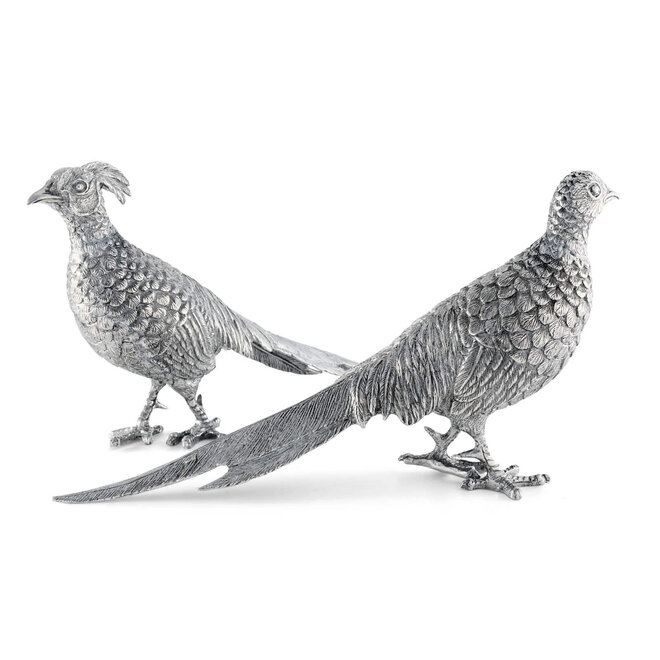 Pewter Pheasant Statuettes Pair