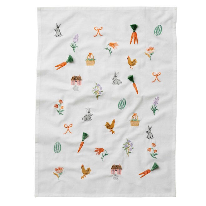 Spring Farm Embroidered Tea Towel