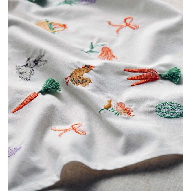 Spring Farm Embroidered Tea Towel
